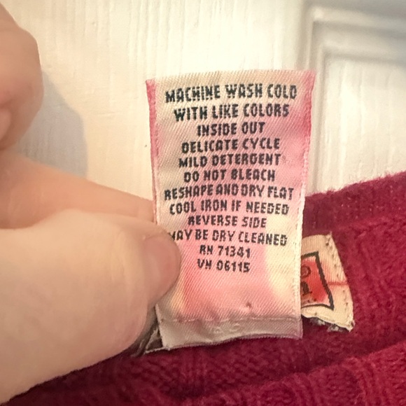 L.L. Bean Raspberry Cable-Knit Wool Cardigan - Picture 3 of 5